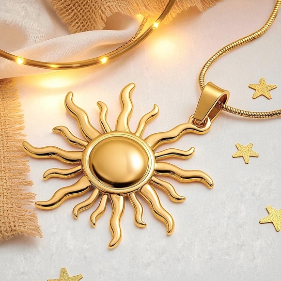 🆕Radiant Sun Pendant Trendy Necklace - 18K Gold Plated Stainless Steel 🌞 - Picture 1 of 14